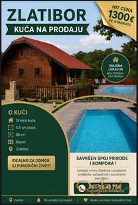 Zlatibor, drvena kuca sa bazenom na prodaju 96 m2 na placu od 5,5 ari